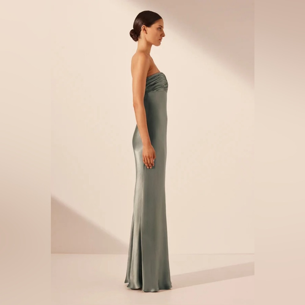 Shona Joy La Lune Strapless Ruched Bodice Maxi Dress, Sage Green - Size 4 - Picture 2 of 8